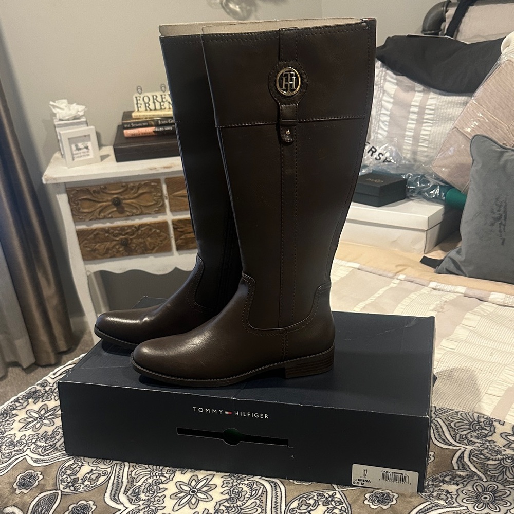 Brand New Tommy Hilfiger Dark Brown Knee-High Boots